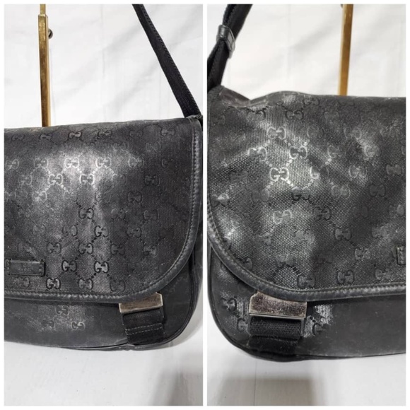 Authentic GUCCI Imprime Monogram Medium Double Buckle Flap Messenger Bag Black - Picture 15 of 16